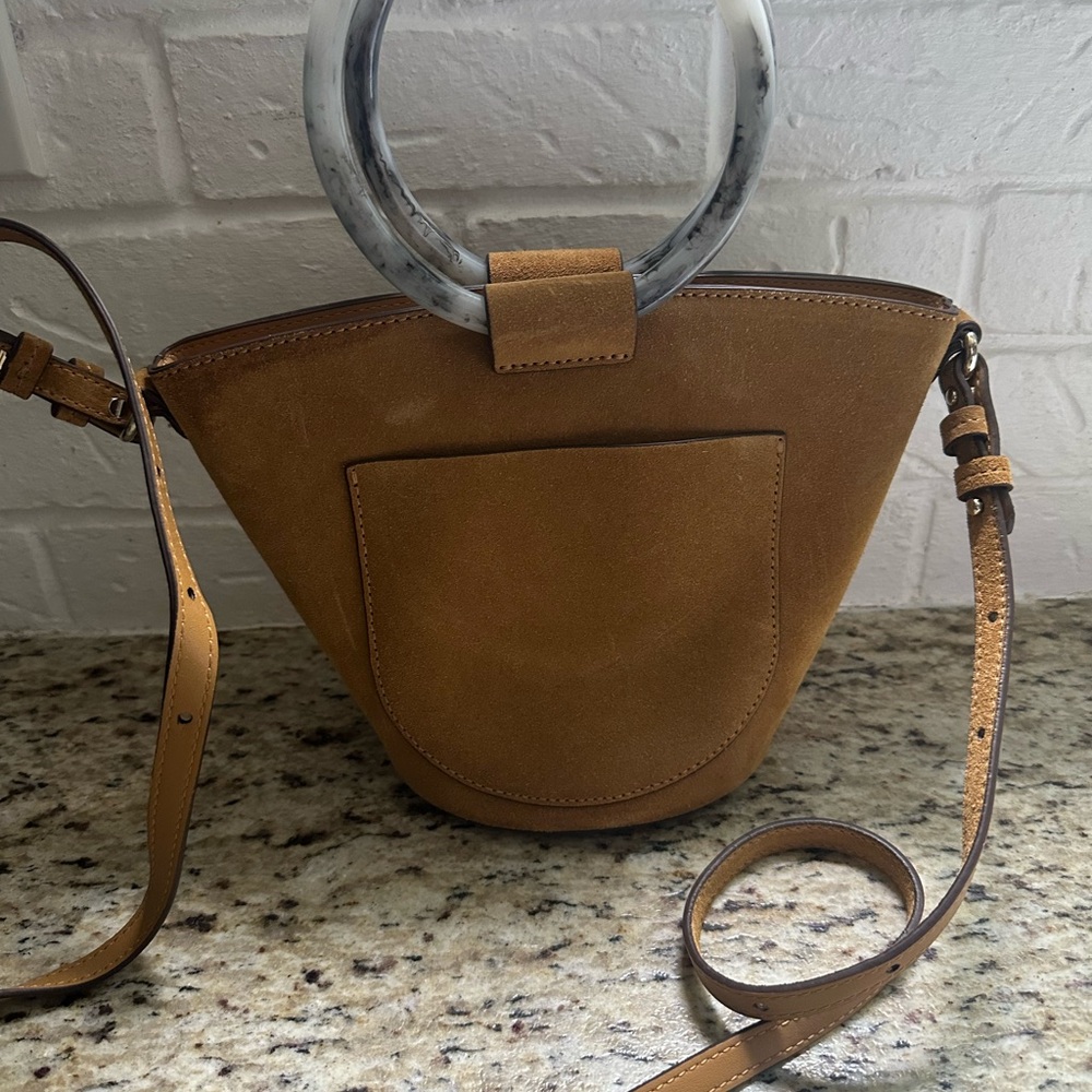 Banana Republic Brown Suede Handbag with Marble Handle